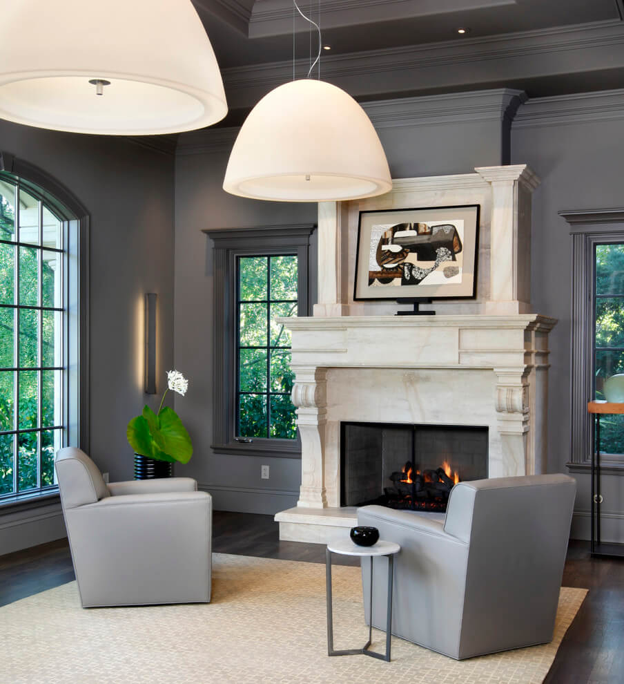 White Accents In Grey Drawing Room